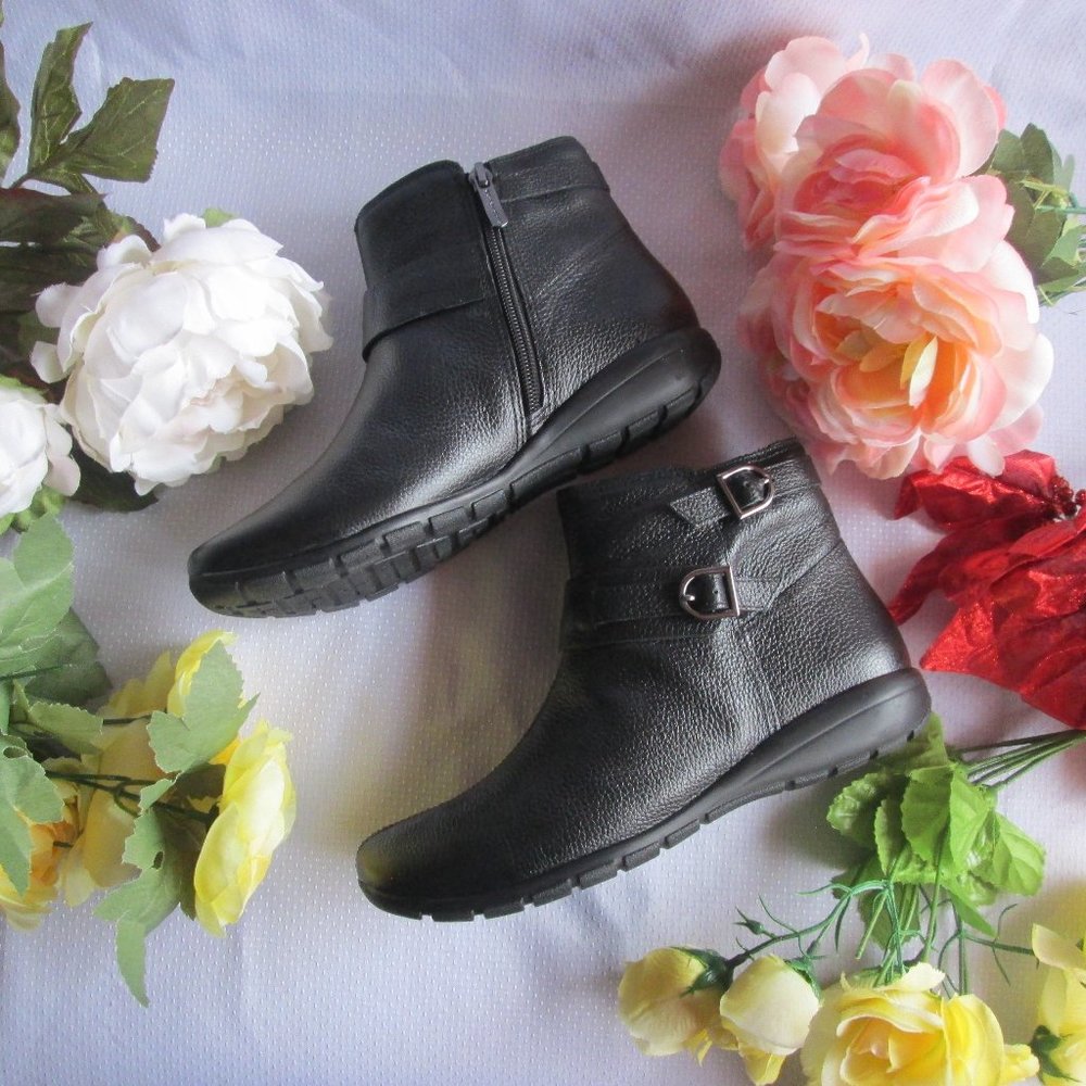 💫 SOLD - EASY SPIRIT AURELIA AUTHENTIC LEATHER BLACK ANKLE BOOTS - SIZE 7 - Picture 1 of 15